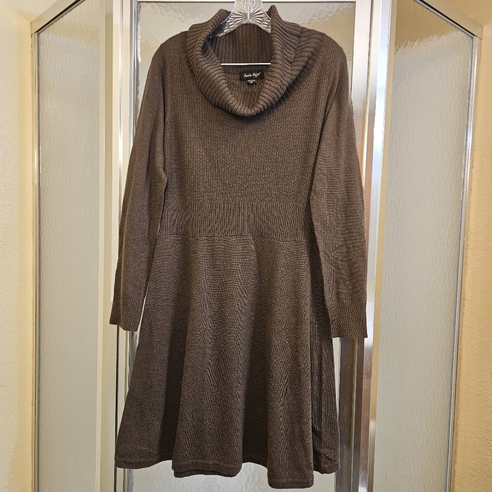 Charlie Paige LXL Cowl Neck Sweater Dress in Mocha AE-1611 - Picture 3 of 11
